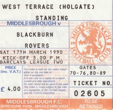 Boro v Blackburn Rovers Match Ticket