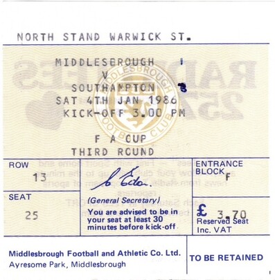 Middlesbrough v Southampton match ticket
