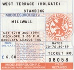 Boro v Millwall Match Ticket