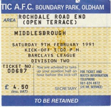 Oldham v Boro Match Ticket