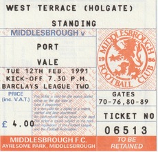 Boro v Port Vale Match Ticket